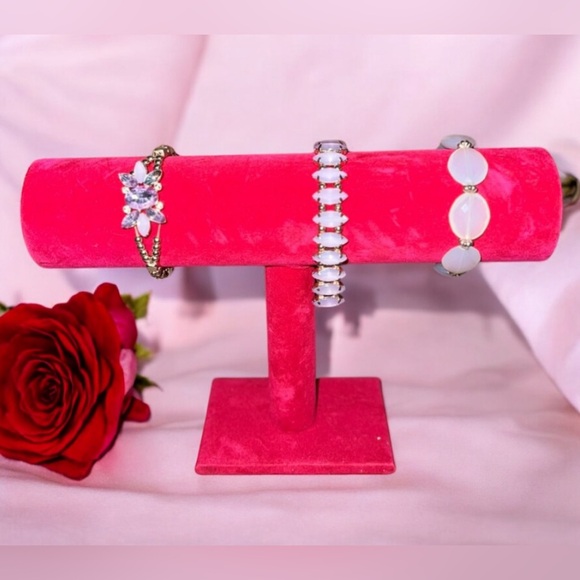 Set of 3 Pink and Gold Plated Jeweled Bracelets - Picture 1 of 6